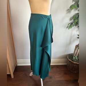 NEW Trina Turk Satin Teal Green Ruffle Midi Skirt Elegant Women's Skirt Sz 6